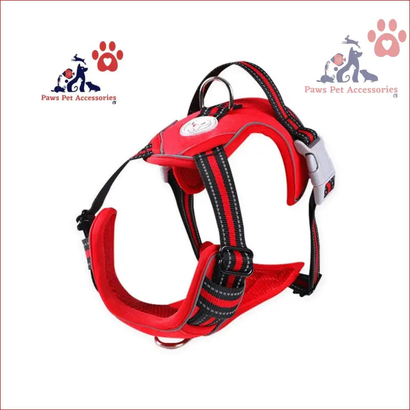 Red and black Floofi Dog Harness vest with adjustable straps for comfort and style