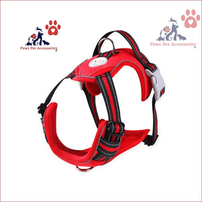 Red and black Floofi Dog Harness vest with adjustable straps for comfort and style