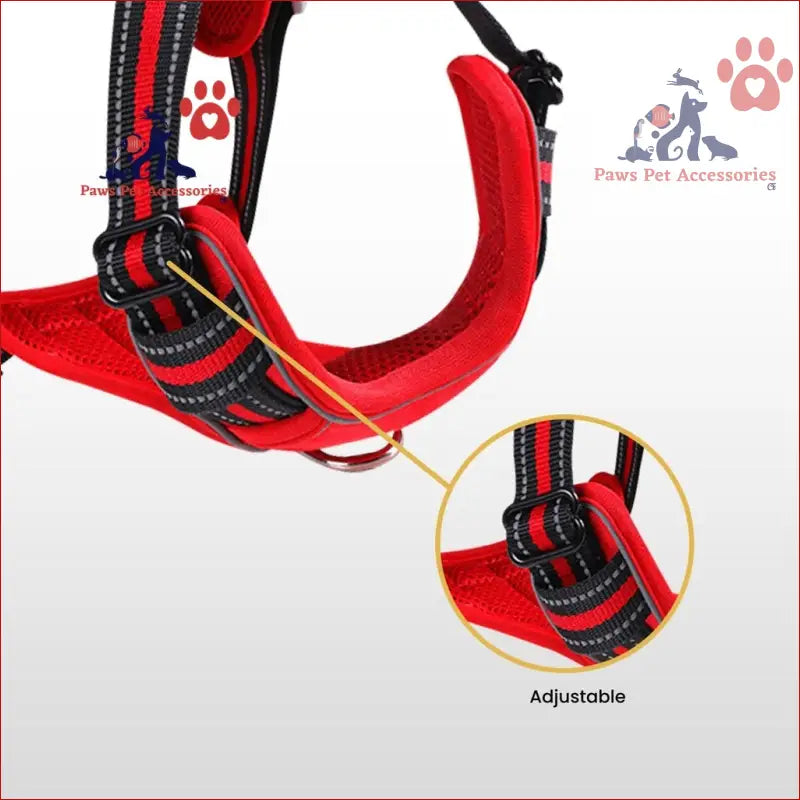 Red and black Floofi Dog Harness Vest L Size with buckle fasteners for comfy walks