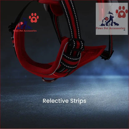 FLOOFI Dog Harness Vest L Size in red with reflective black stripes and paw print logo