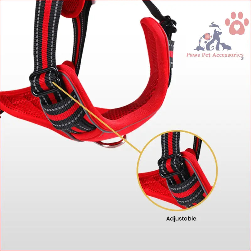 Red FLOOFI Dog Harness Vest with black trim and adjustable straps for XL dogs