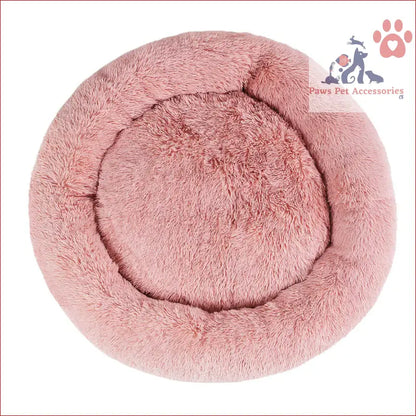 Circular pink plush pet bed dog cat 110cm calming extra large with raised edges