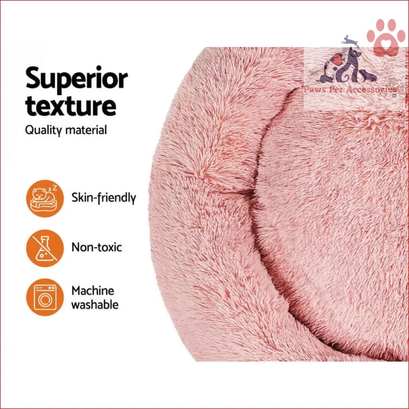 Soft pink fluffy plush fabric from the i.Pet Pet Bed Dog Cat 110cm Calming Extra Large