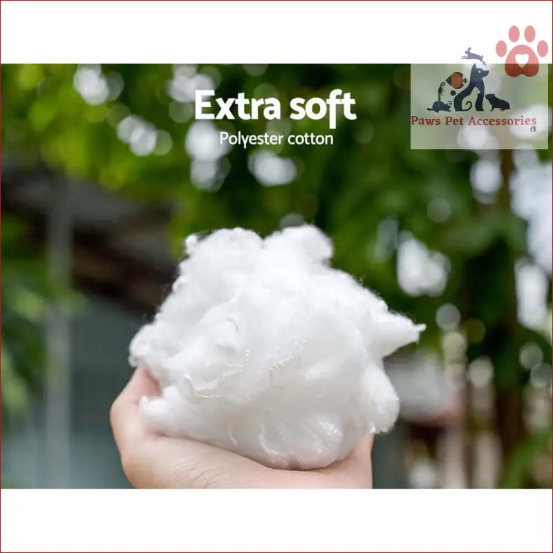 Fluffy white polyester cotton held in hand for i.Pet Pet Bed Dog Cat 110cm calming extra large