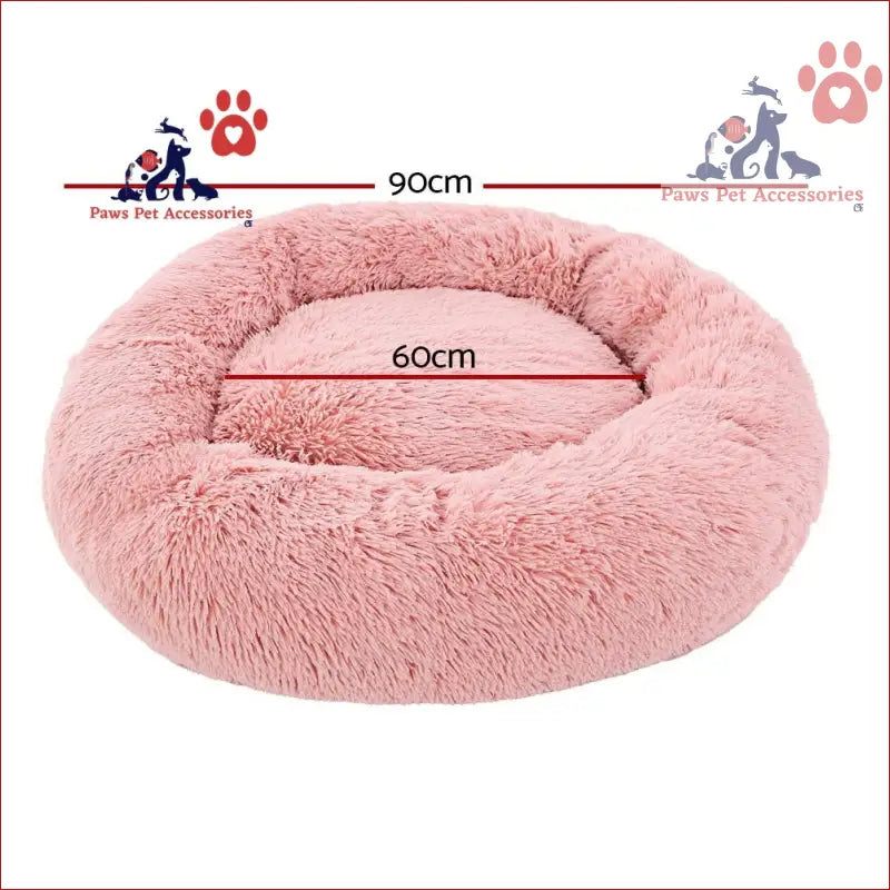 Fluffy round pink pet bed dog cat 90cm large calming soft plush for cozy naps