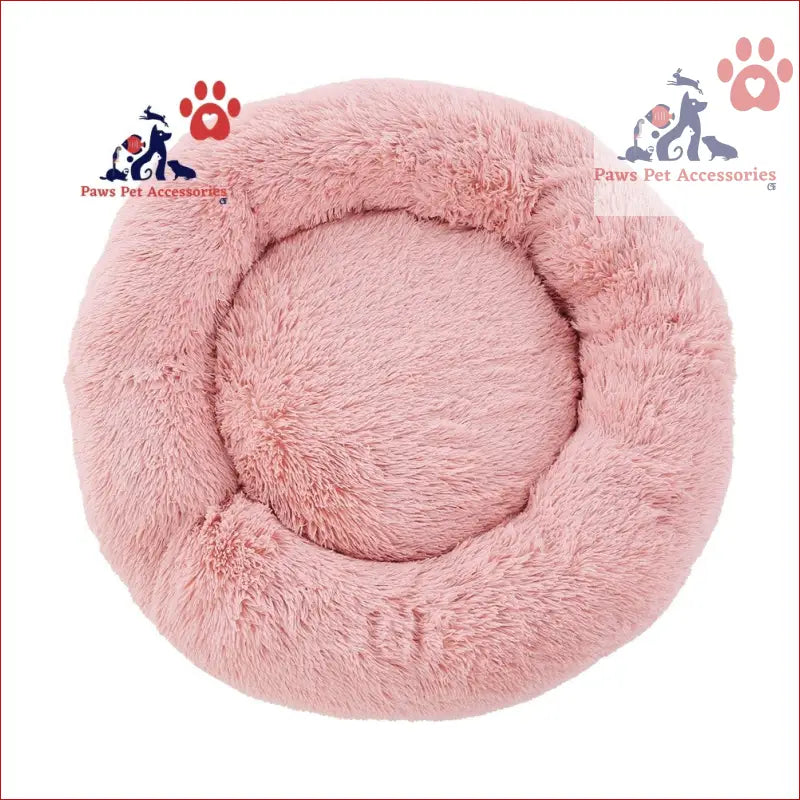 Fluffy round pink pet bed dog cat 90cm with raised edges for large calming soft comfort