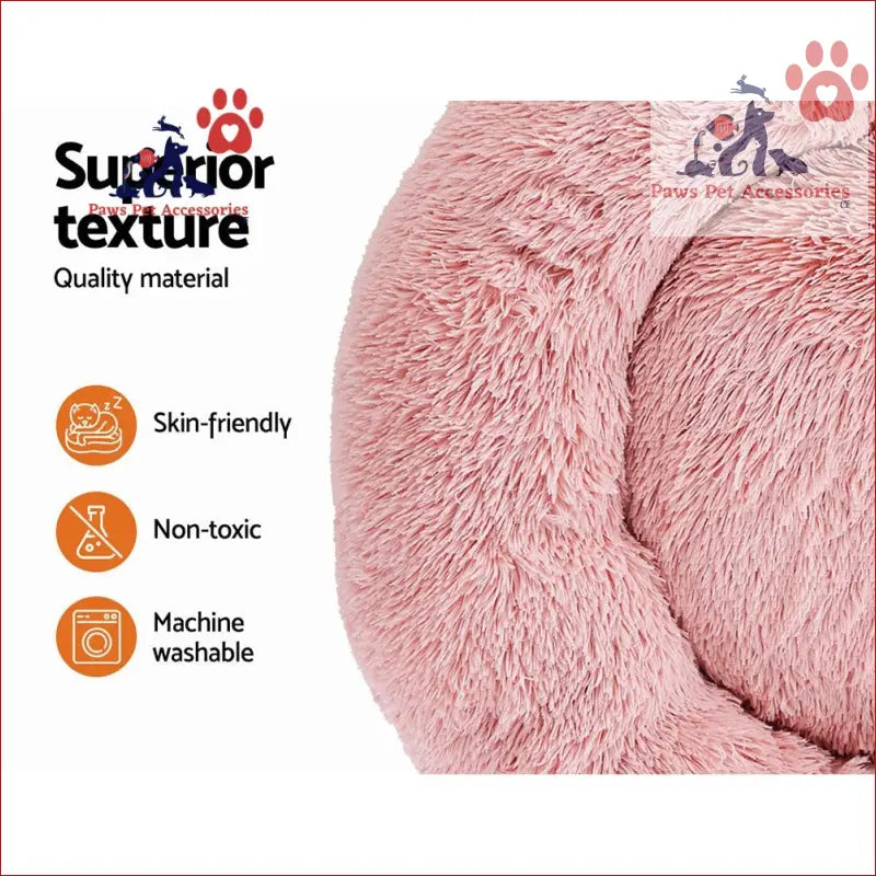 Pink fluffy circular pet bed dog cat 90cm large calming soft plush for pets