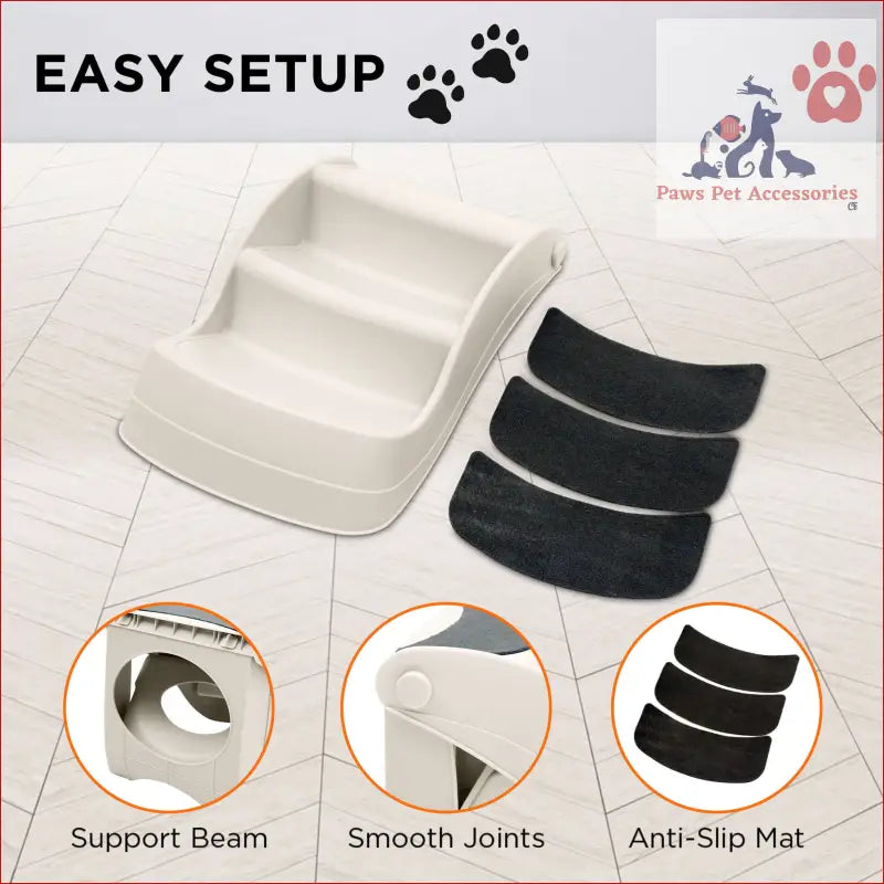 White Furtastic 38cm foldable pet stairs ramp with black anti-slip mats for safety