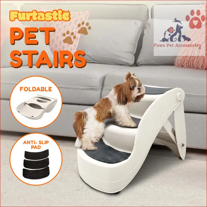 Foldable pet stairs ramp with anti-slip pads for easy pet access to furniture. Furtastic 38cm