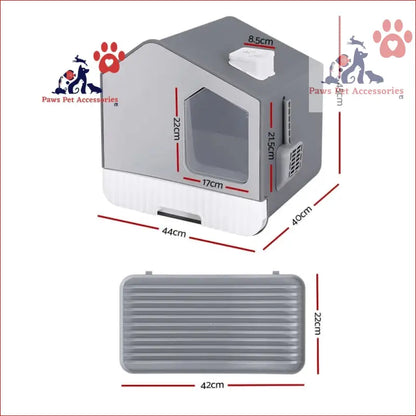 Gray plastic pet carrier with ventilation slots for i.Pet Cat Litter Box dimensions