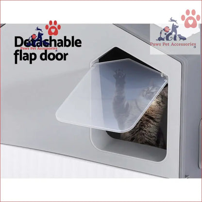 Detachable transparent flap door with red paw print on i.Pet Large Tray Kitty Toilet