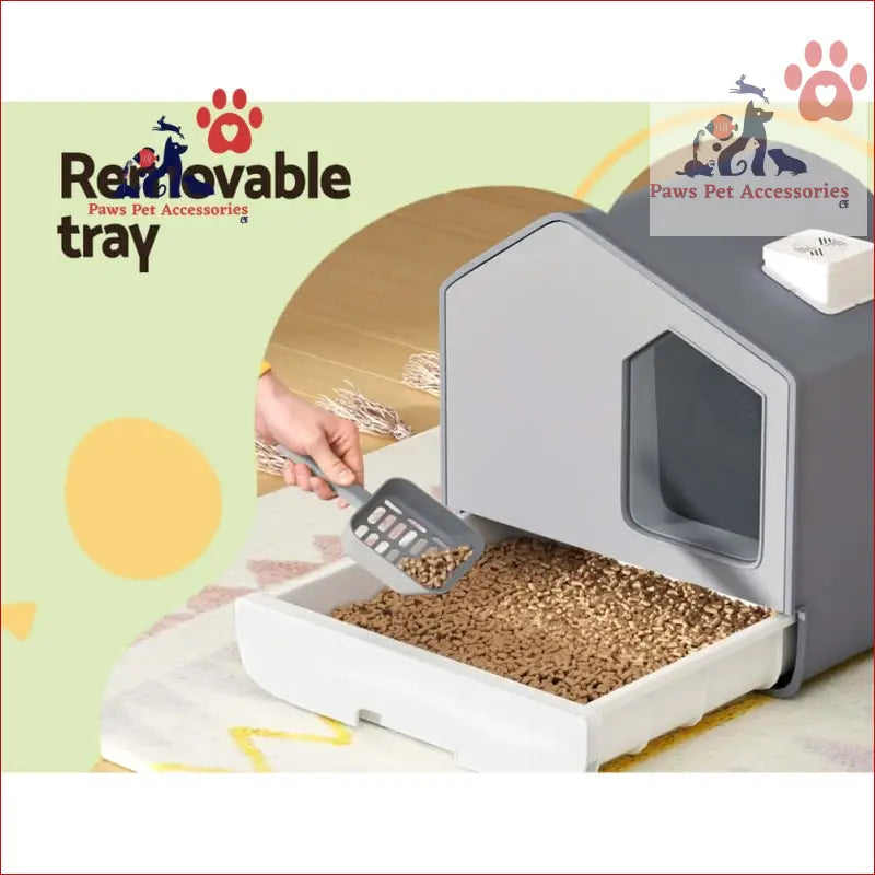 Pet litter box with removable tray for easy cleaning, i.Pet Cat Litter Box in Grey