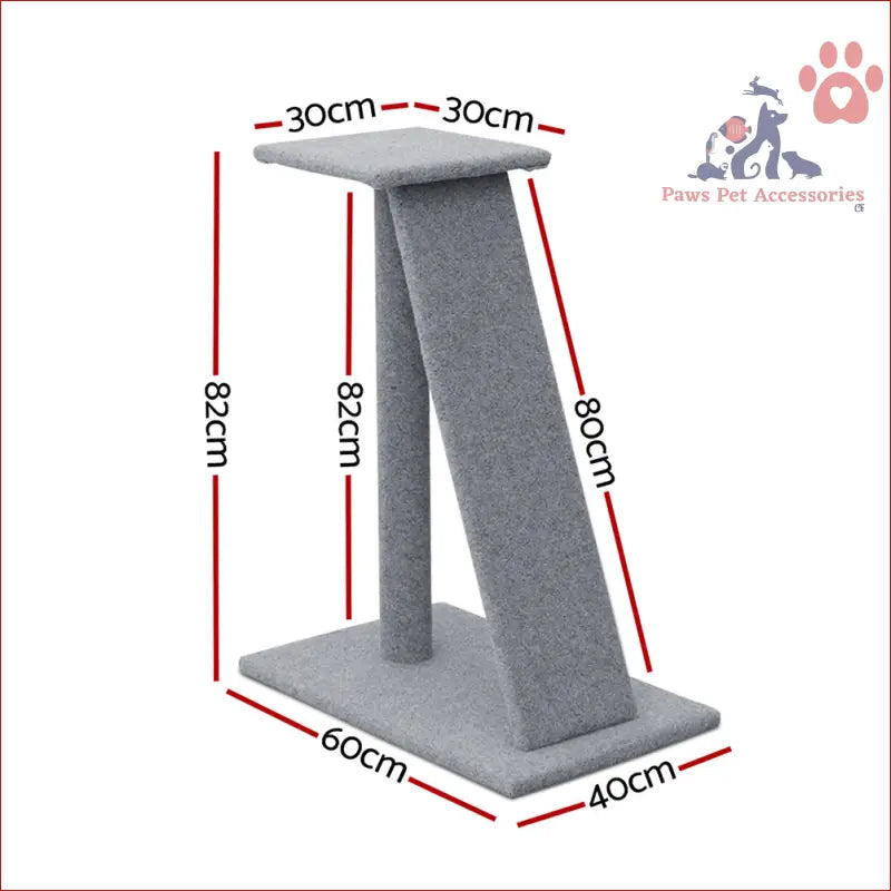 Grey carpeted cat scratching post on the i.Pet Cat Tree 82cm for fun and play