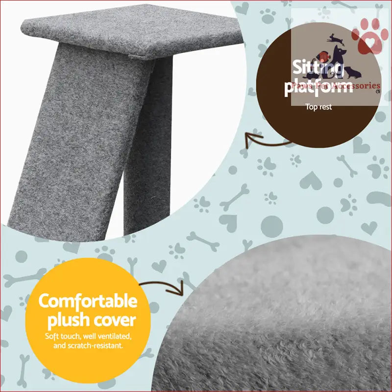 Grey plush pet step stool for easy access to the Cat Tree 82cm Scratching Post