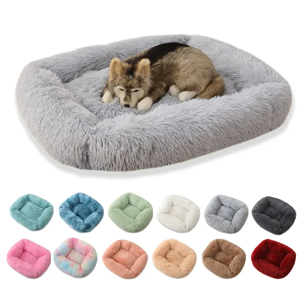 Square Dog Bed Long Plush Solid Color Pet Beds for Little Medium Large Pets Super Soft Winter Warm Sleeping Mats Dogs