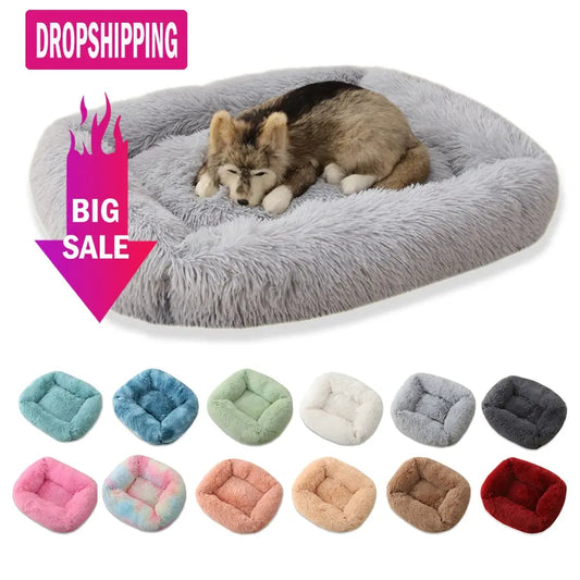 Square Dog Bed Long Plush Solid Color Pet Beds For Little Medium Large Pets Super Soft Winter Warm Sleeping Mats For Dogs Cats