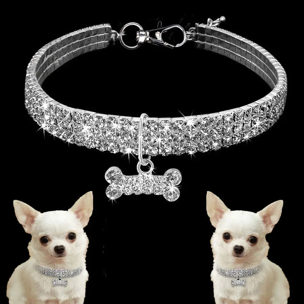 Bling Pet Dog Collar Fashion Bone Pendant Crystal Diamond Cat Collars for Small Medium Dogs Jewelry Necklace Pets