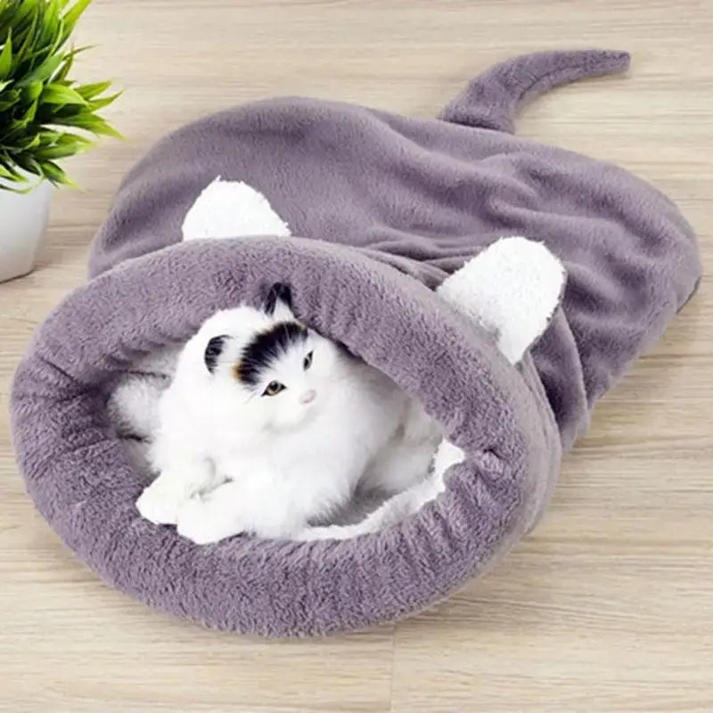 Warm Coral Fleece Cat Sleeping Bag Bed for Puppy Small Dogs Pets Mat Kennel House