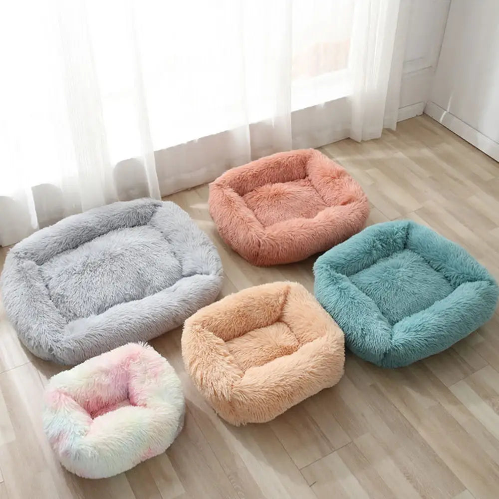 Square Dog Bed Long Plush Solid Color Pet Beds for Little Medium Large Pets Super Soft Winter Warm Sleeping Mats Dogs