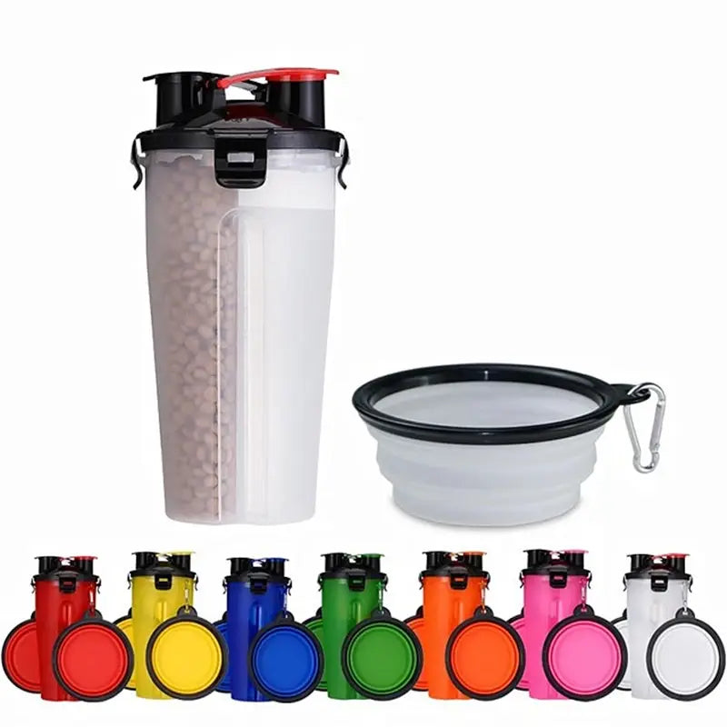 Pets Go out Dual Water Food Cup Portable Drinking Bottle Kettle Plus Folding Dog Bowl Outdoor Accompanying