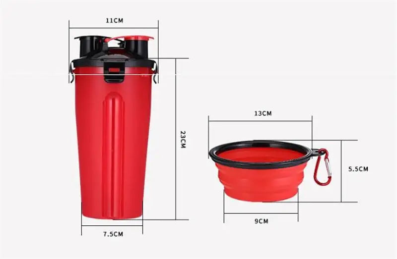 Pets Go out Dual Water Food Cup Portable Drinking Bottle Kettle Plus Folding Dog Bowl Outdoor Accompanying