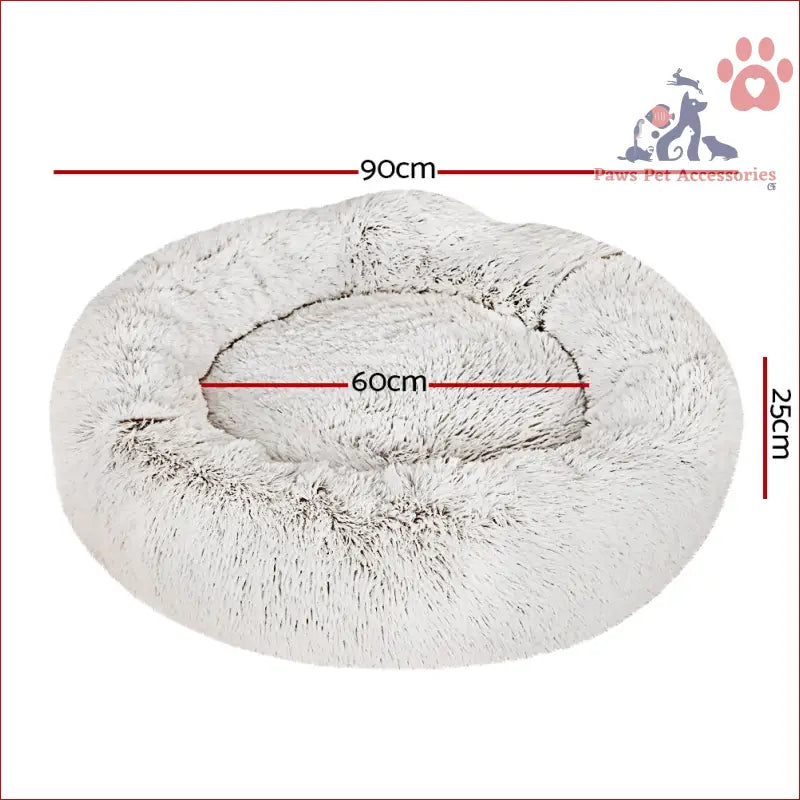 Plush donut-shaped pet bed dog in soft plush white for large calming comfort