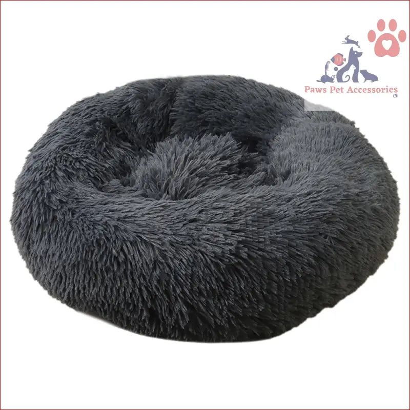 Fluffy dark gray washable calming donut pet bed perfect for cats and dogs