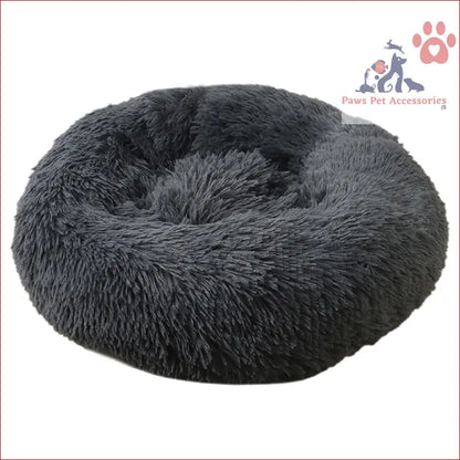 Fluffy dark gray washable calming donut pet bed perfect for cats and dogs