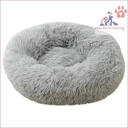 Fluffy gray plush machine washable calming donut cat and dog pet bed for ultimate comfort