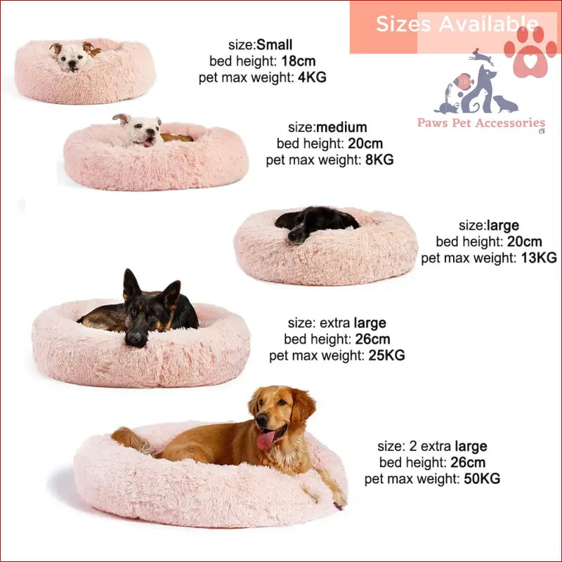 Plush light pink machine washable calming donut pet bed for cats and dogs