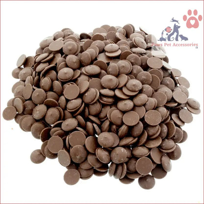 Delicious pile of milk chocolate chips for 100g Dog Treat Carob Drops Australian Puppy Button Melts