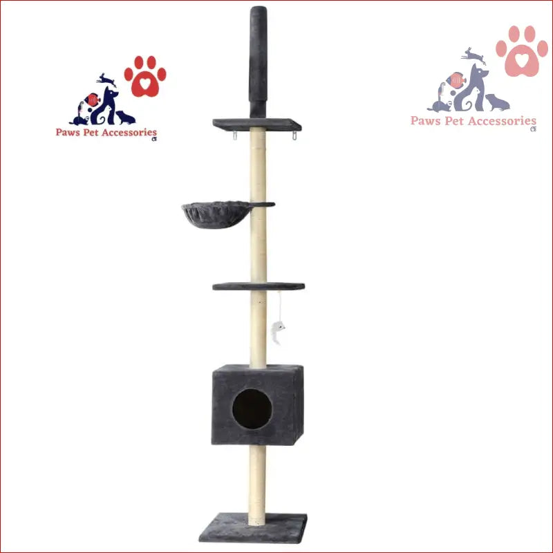 Multi-level cat tree 260cm with scratching post and cubby for playful cats in Dark Grey