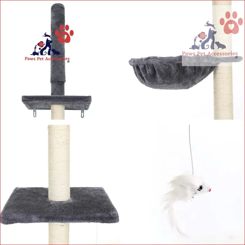 Cat scratching post with plush hammock and mouse toy on i.Pet Cat Tree 260cm Tower