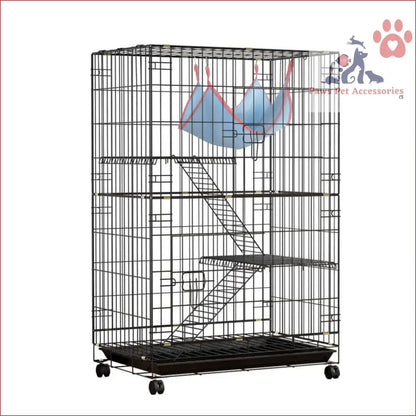 Multi-level wire pet rabbit cage with wheels and ramps, perfect for indoor guinea pigs