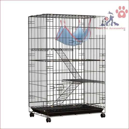 Multi-level wire pet rabbit cage with wheels and ramps, perfect for indoor guinea pigs