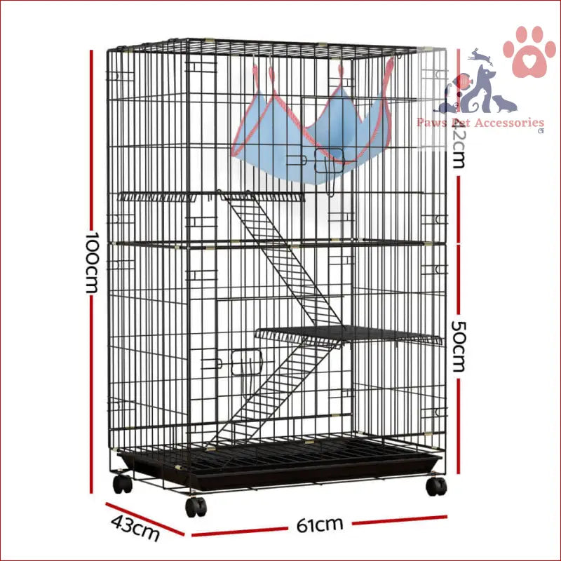 Multi-level wire pet rabbit cage 100cm with ramps and wheels, perfect for indoor guinea pigs