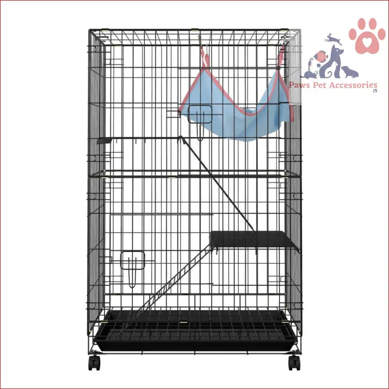 Metal wire pet rabbit cage 100cm with platforms and hammock for indoor guinea pig fun