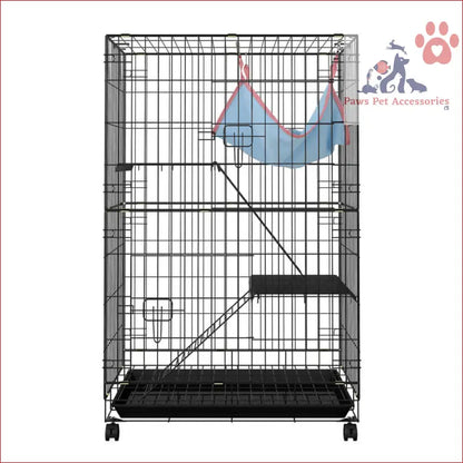 Metal wire pet rabbit cage 100cm with platforms and hammock for indoor guinea pig fun