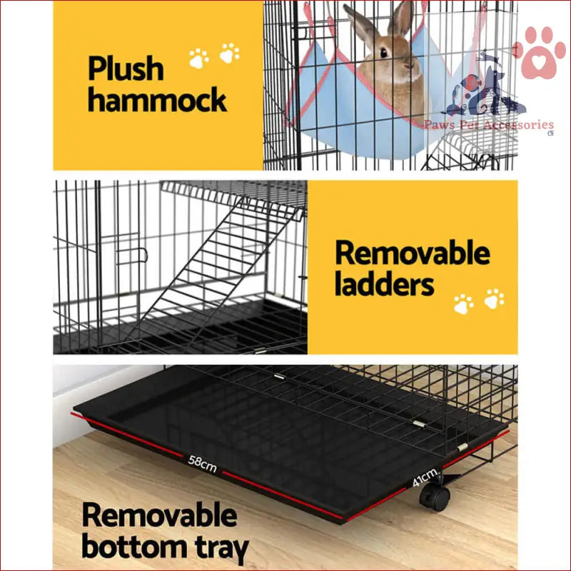 Metal Pet Rabbit Cage 100cm with hammock, ladders, and removable sliding tray for indoor fun