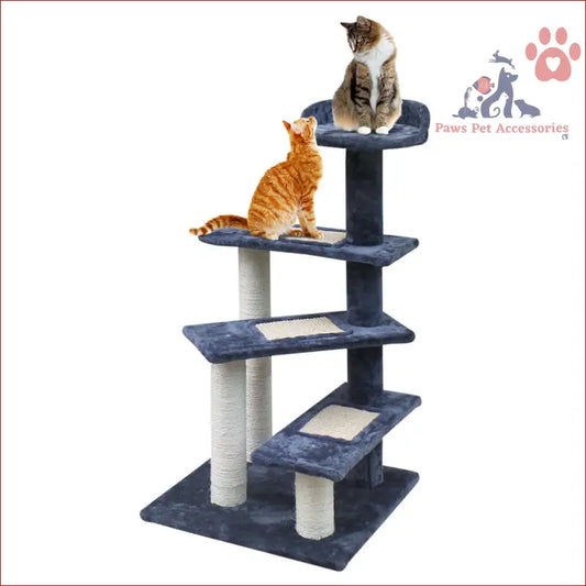 Two cats perched on a stylish i.Pet Cat Tree 100cm with scratching posts and platforms