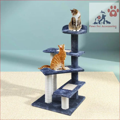 Two orange and white cats lounging on a Multi-level Cat Tree 100cm Scratching Post