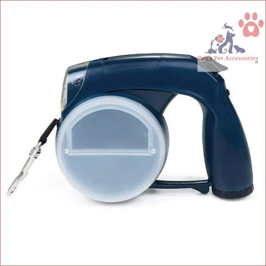 Navy blue multifunctional retractable leash with LED and snack box for pets