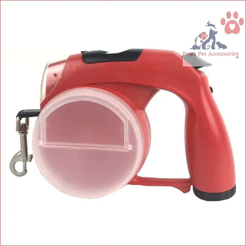 Red multifunctional retractable leash with clear window for easy pet walking convenience