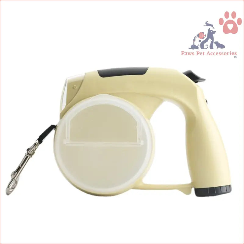 Cream-colored multifunctional retractable leash with clip and snack box for pets