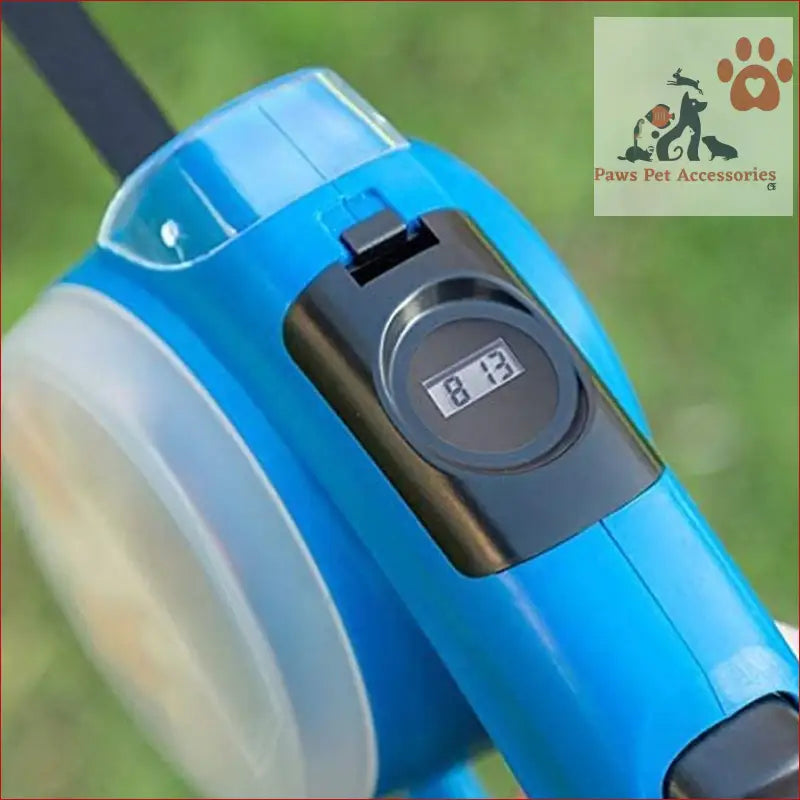 Blue bicycle speedometer on Multifunctional Retractable Leash for pets with LED walking rope