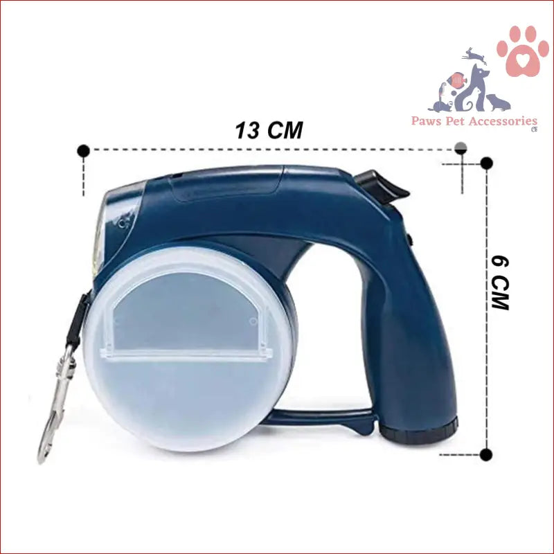 Navy blue multifunctional retractable leash with LED light and snack box for pets