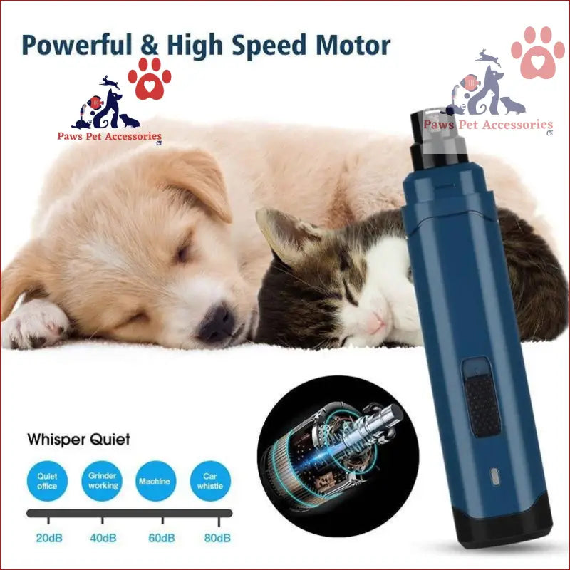 Blue pet nail grinder with a high-speed motor, perfect for trimming dogs and cats