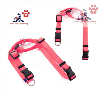 Pink adjustable Dog Double-Lined Straps Harness with black buckles and metal rings