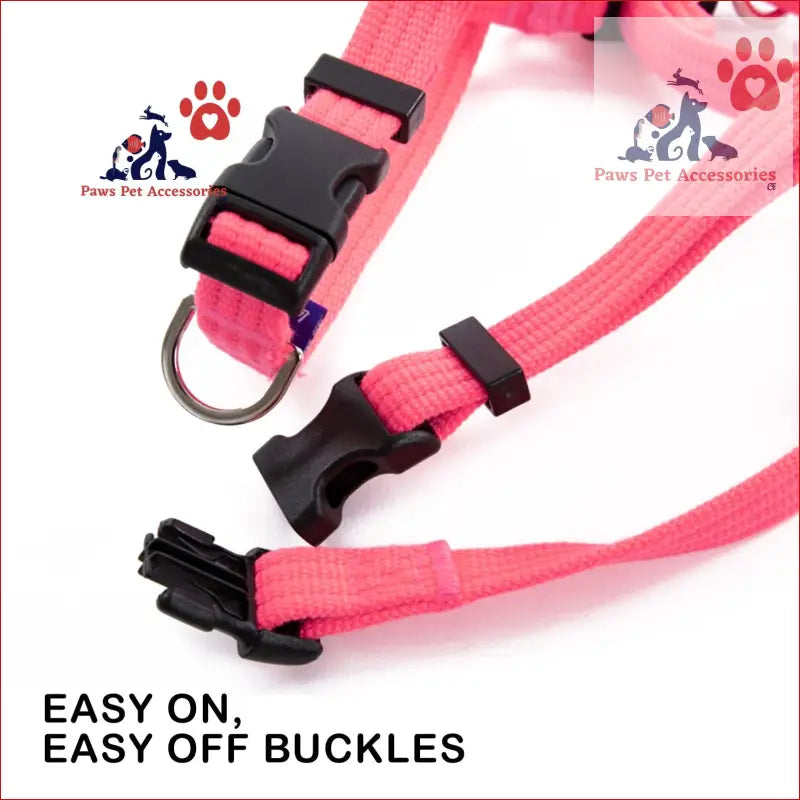 Pink pet collar with quick-release buckles for Neon Carol-Pink double-lined straps harness