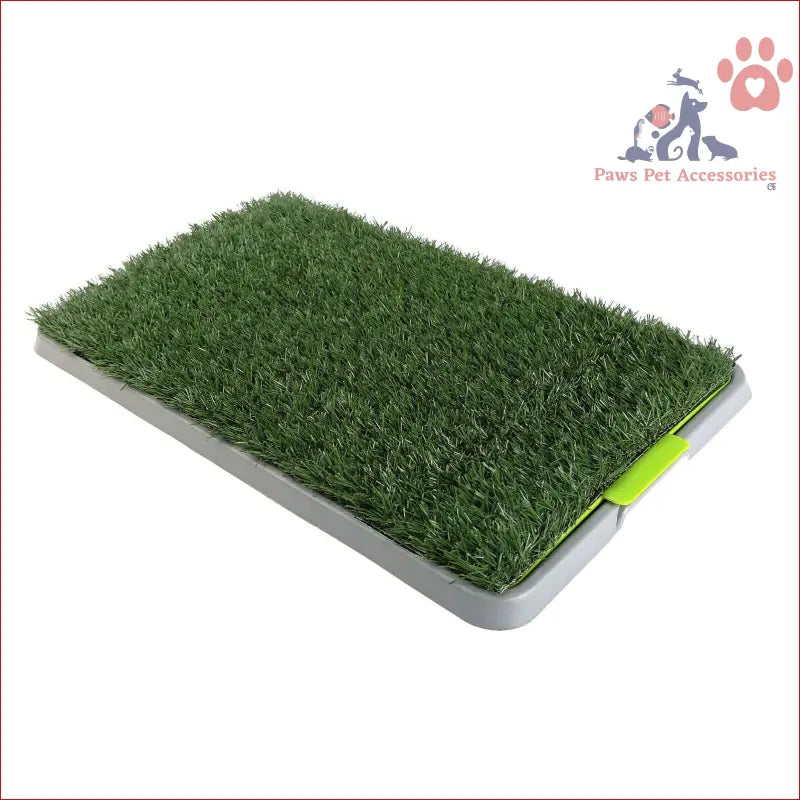 Rectangular Pet Dog Potty Tray with artificial grass and neon yellow accents for training